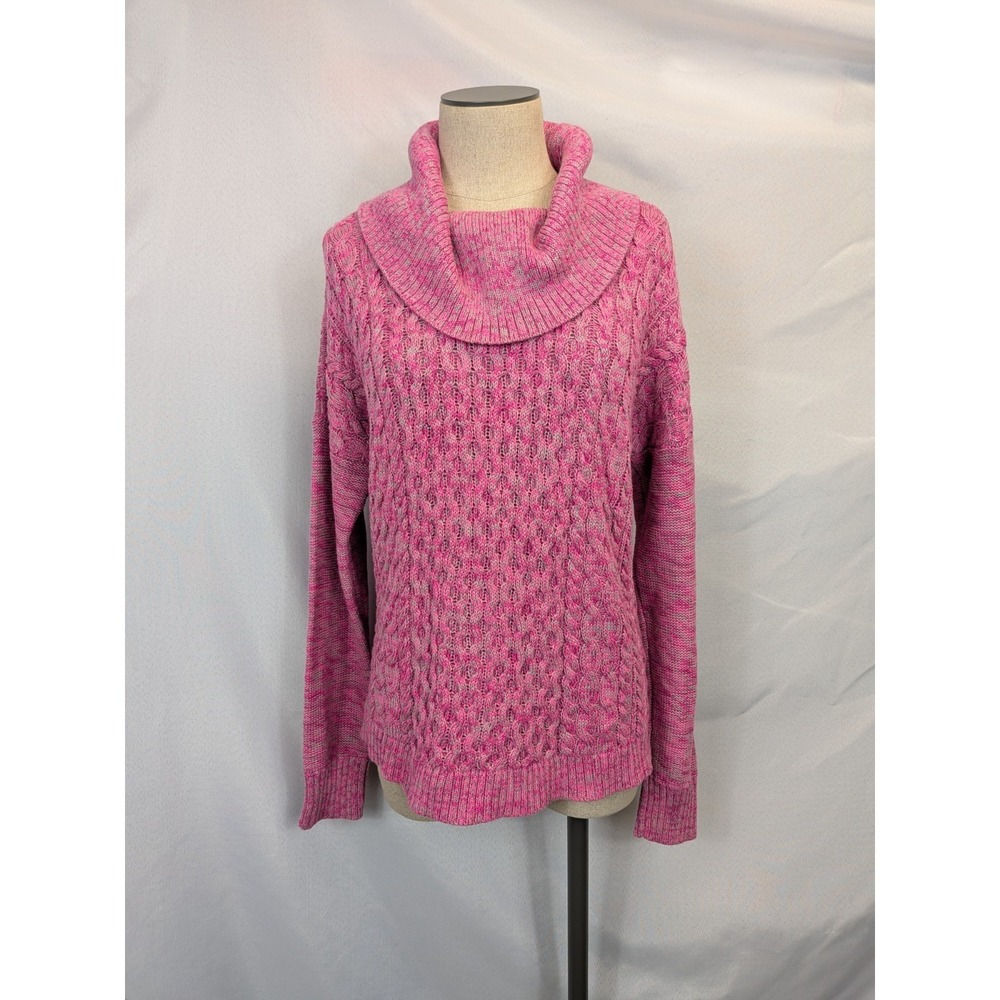 American Eagle Pink Cable Knit Sweater XL Cowl Neck‎ Chunky Soft Girl Aesthetic